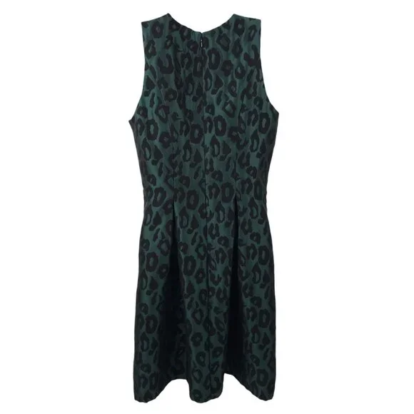 Ann Taylor Loft Leopard Print Jacquard Fit & Flare Dress Womens 4 Black Green - Picture 2 of 16